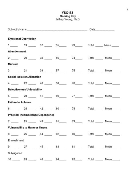 ysq score interpretation